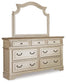 Realyn  Upholstered Panel Bed With Mirrored Dresser And Chest