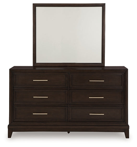 Neymorton Queen Upholstered Panel Bed with Mirrored Dresser