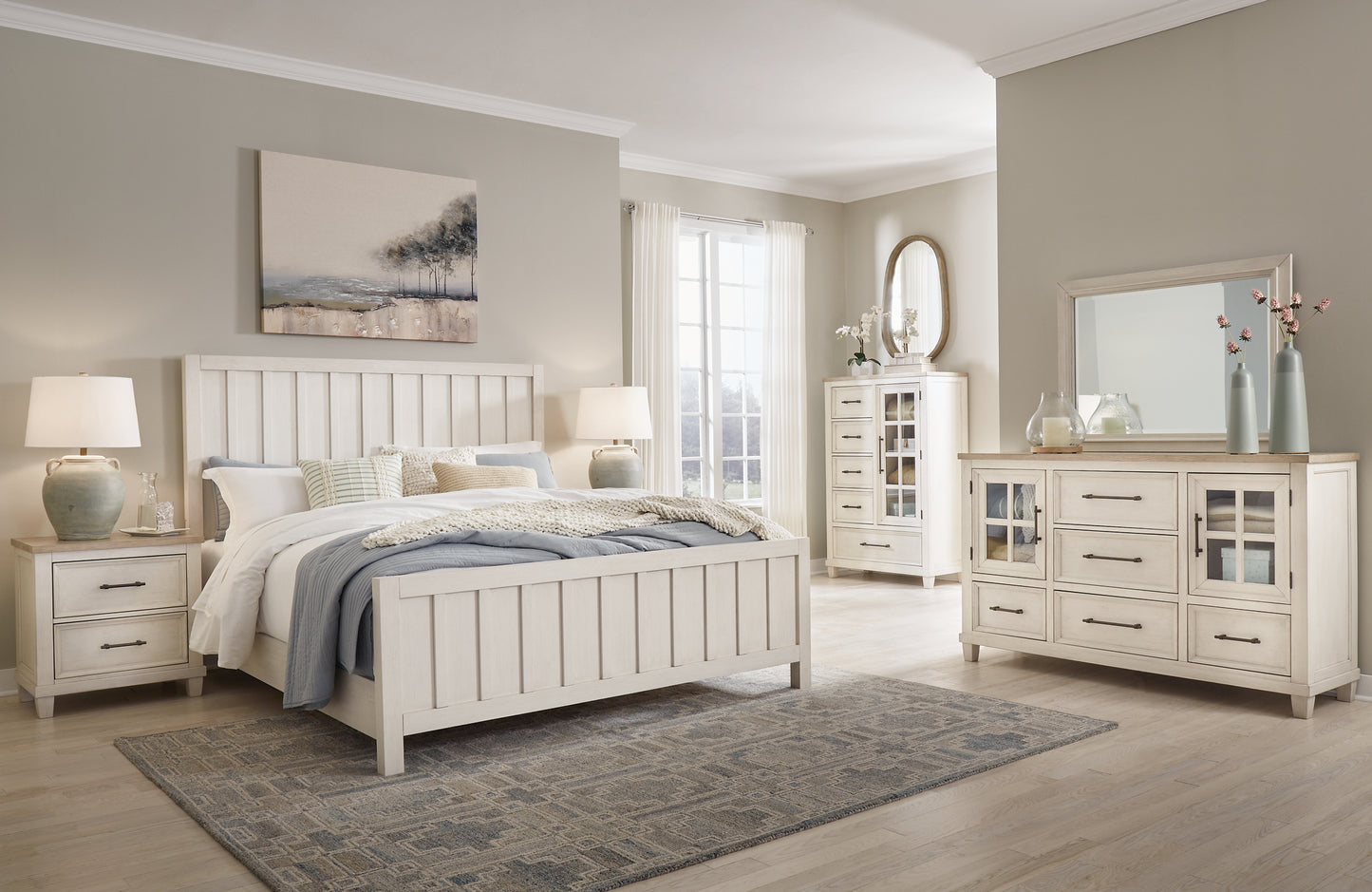 Shaybrock King Panel Bed with Mirrored Dresser