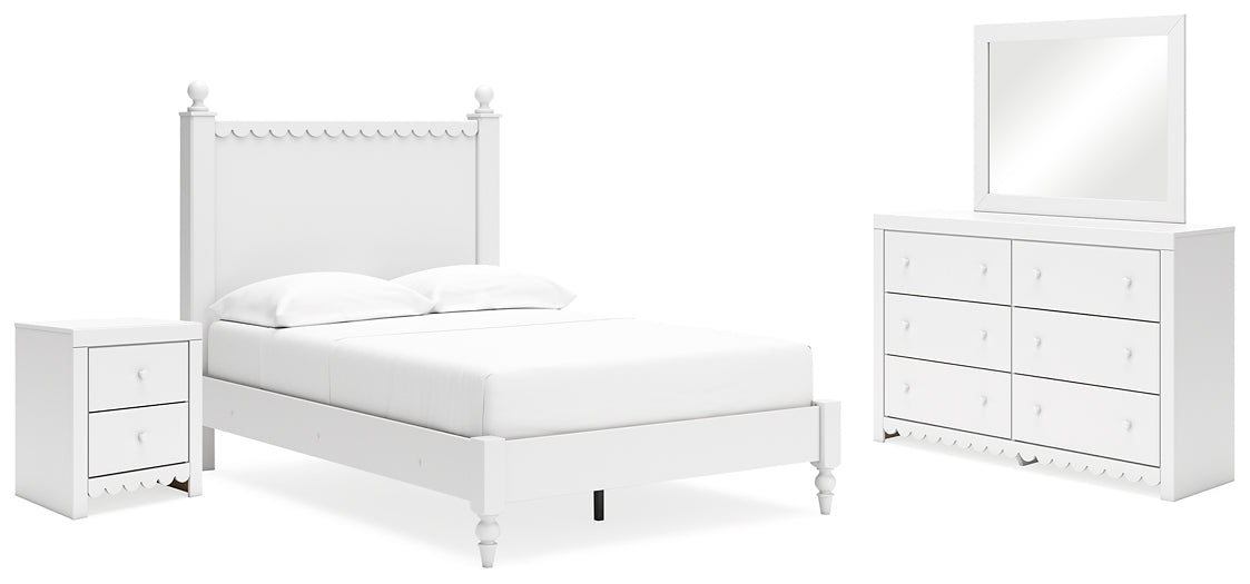 Mollviney Full Panel Bed with Mirrored Dresser and Nightstand