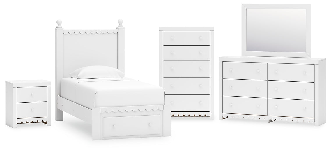 Mollviney Twin Panel Storage Bed with Mirrored Dresser, Chest and Nightstand