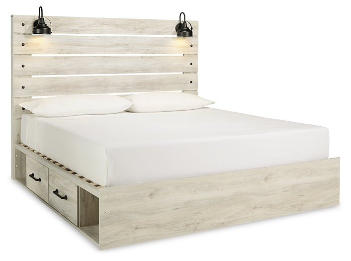 Cambeck King Panel Bed with 4 Storage Drawers with Mirrored Dresser and 2 Nightstands