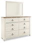 Willowton King/California King Panel Headboard with Mirrored Dresser, Chest and 2 Nightstands