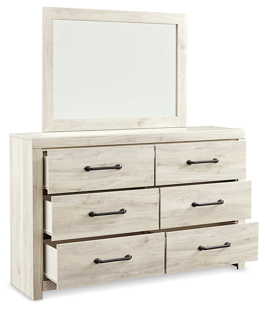 Cambeck King Panel Bed with 2 Storage Drawers with Mirrored Dresser and Nightstand