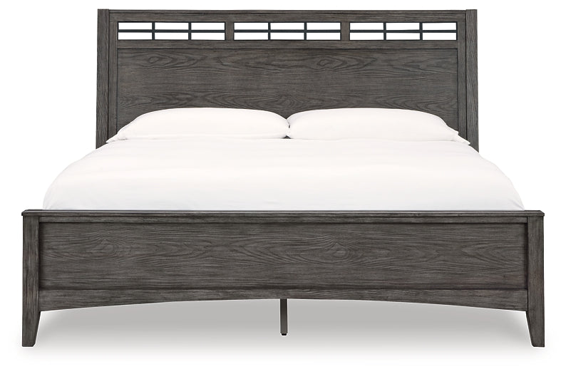 Montillan Queen Panel Bed with Mirrored Dresser, Chest and 2 Nightstands