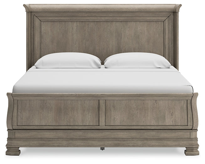 Lexorne California King Sleigh Bed with Mirrored Dresser