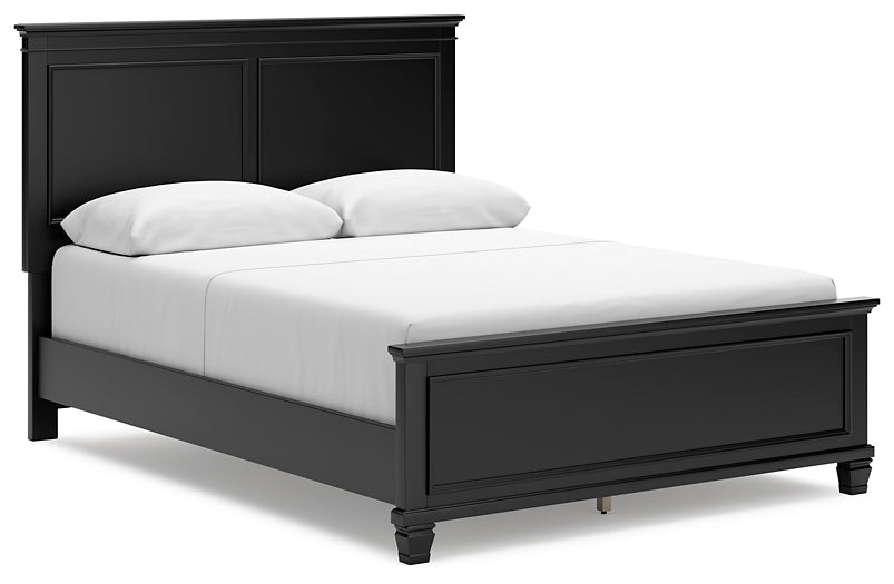 Lanolee Queen Panel Bed with Mirrored Dresser and 2 Nightstands