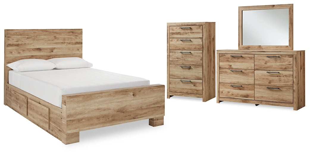 Hyanna Full Panel Bed with Storage with Mirrored Dresser and Chest